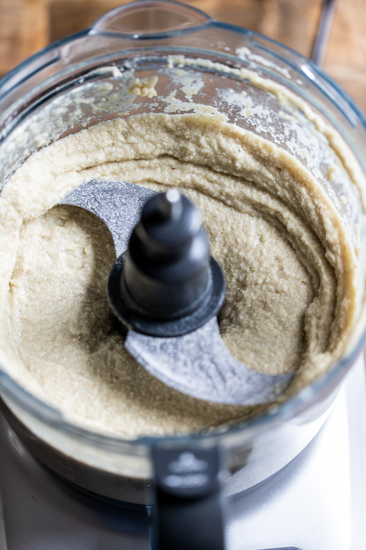 Raw Swiss Roll pastry mix in a food processor